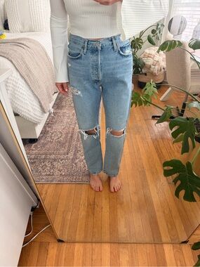 Agolde Light Blue Distressed Straight Leg Jeans